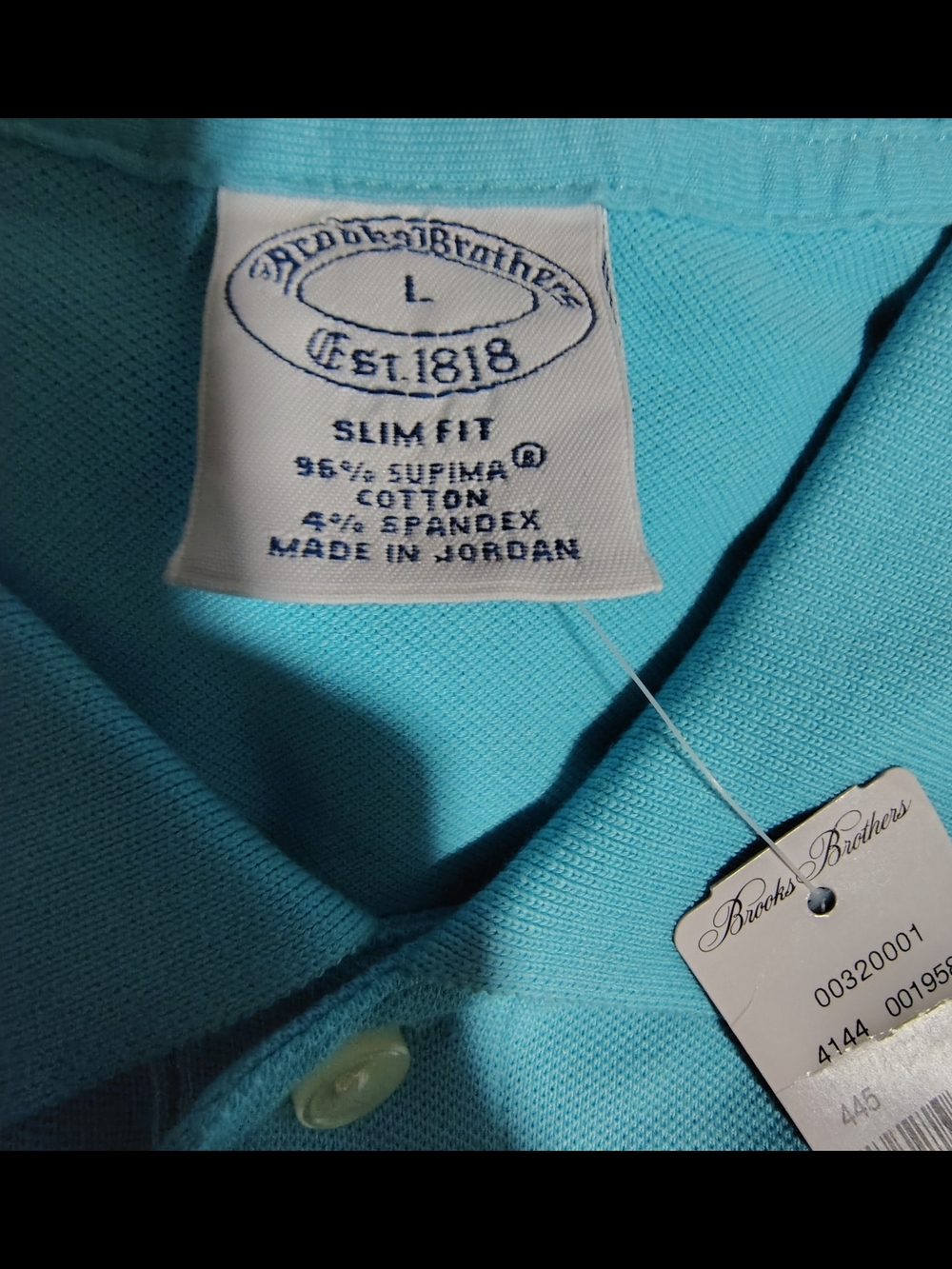 😲🔥BROOKS BROTHERS Embroidered Red Elephant Polo Accent on Turquoise Polo - L - Picture 2 of 7